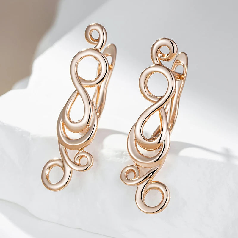 Wbmqda Classic Geometric Lines Metal Dangle Earrings For Women 585 Rose Gold Color Ethnic Wedding Party Fine Jewelry Accessories