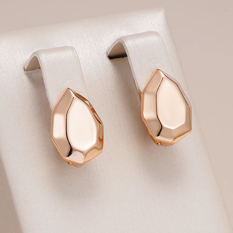 Wbmqda Irregular Geometric Glossy Hoop Earrings For Women 585 Rose Gold Color Delicate Elegant Daily Matching Fine Jewelry Gift