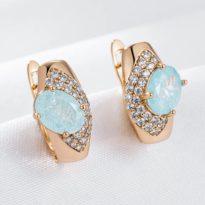 Wbmqda Oval Frosted Blue Natural Zircon Drop Earrings For Women 585 Rose Gold Color Luxury Fashion Wedding Party Jewelry Gifts