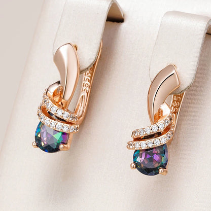 Wbmqda Fashion Colorful Zircon Charm Drop Earrings For Women 585 Rose Gold Color  Luxury Wedding Party Fine Jewelry Accessories