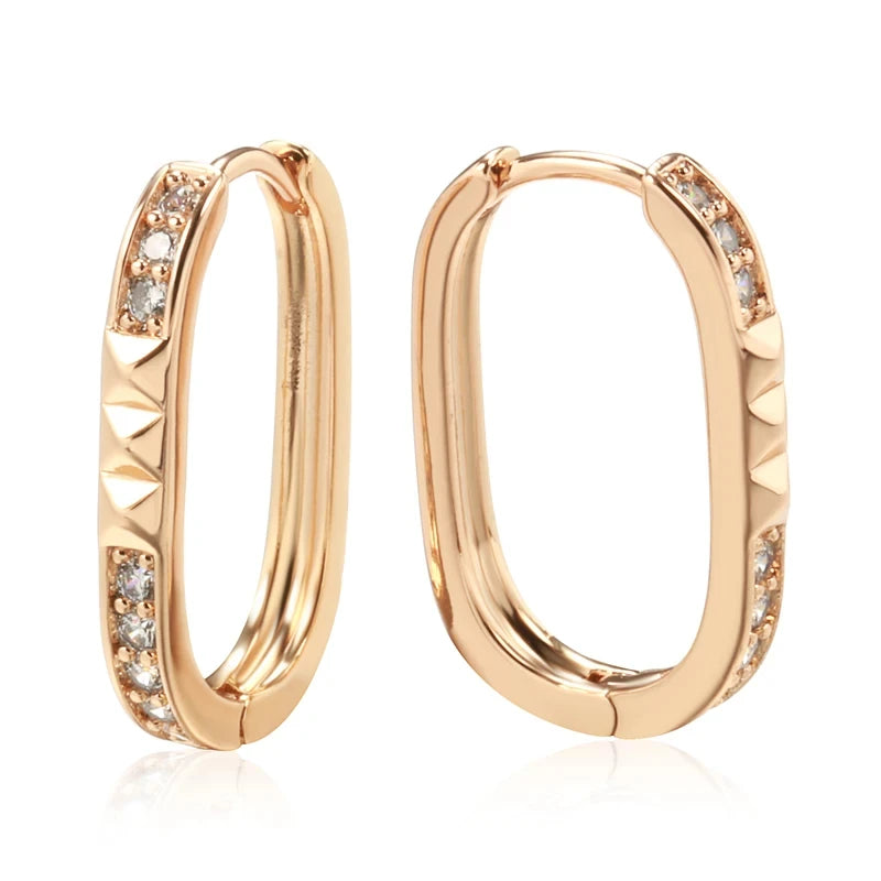 Wbmqda Unique Hoop Earrings For Women 585 Rose Gold Color With White Natural Zircon Elegant Fashion Daily Jewelry Accessories