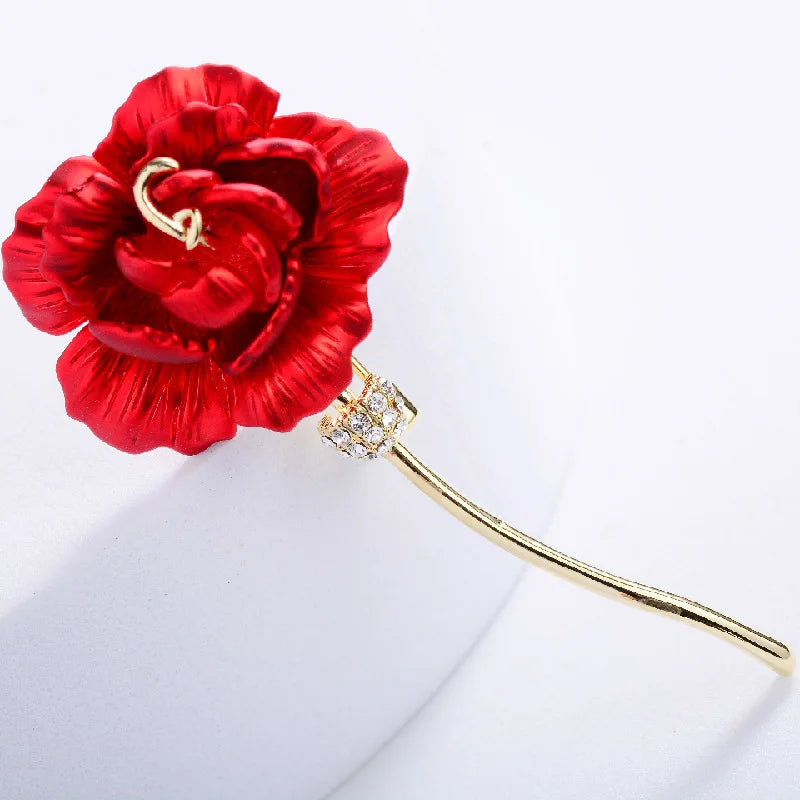 SUYU Ladies Light Luxury Fashion Elegant Red Carnation Flower Zircon Brooch Versatile Daily Accessories Brooch Birthday Gift