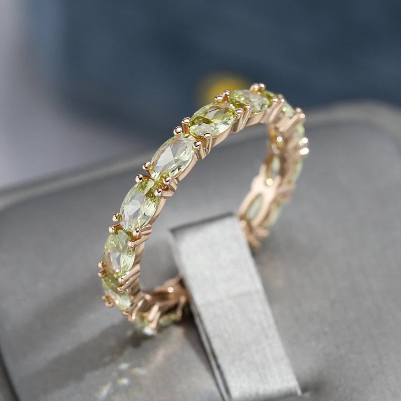 Wbmqda Unique Clear Light Green Natural Zircon Ring For Women 585 Rose Gold Color Fashion Crystal Stone Jewelry Accessories