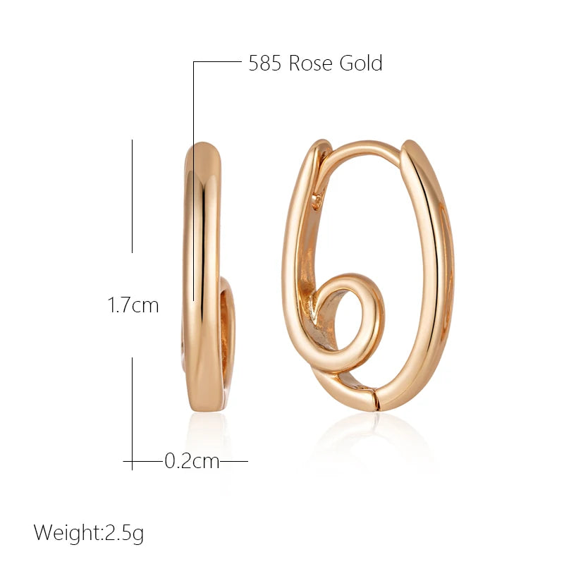 Wbmqda 585 Rose Gold Color Metal Hoop Earrings For Women Simple Elegant Creative Design High Quality Daily Fine Jewelry Gifts