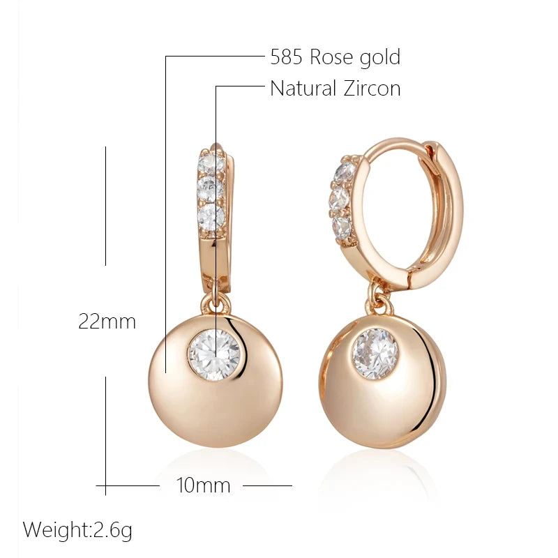 Wbmqda Simple Fashion Round Dangle Earrings For Women 585 Rose Gold Color With White Natural Zircon High Quality Daily Jewelry