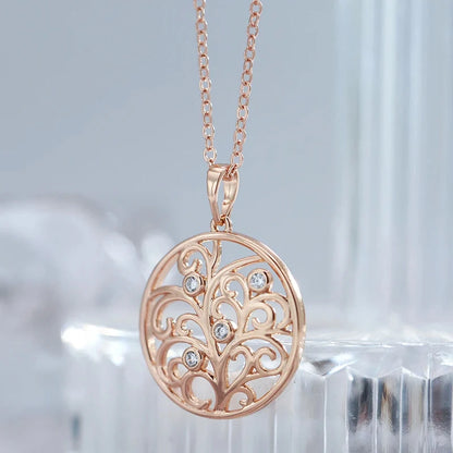 Kinel Hot 585 Rose Gold Color Crystal Flower Pendant Necklace For Women Shiny Natural Zircon Unusual Creative Daily Fine Jewelry