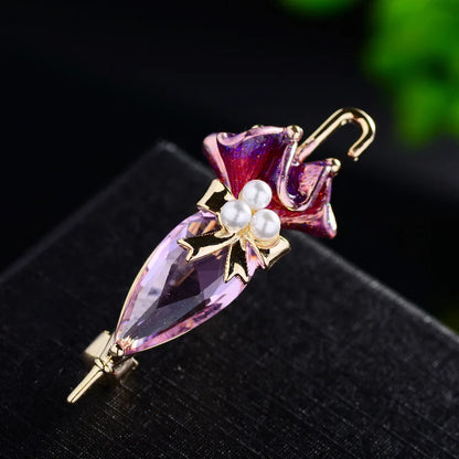 SUYU Cute Imitation Crystal Umbrella Brooch Elegant Enamel Color Cubic Zirconia Clothes Pin Funny