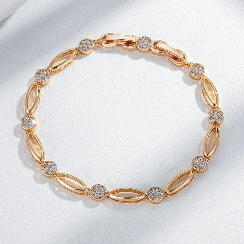 Kinel Hot Trend Simple 585 Rose Gold Color Bracelet for Women Luxury Natural Zircon Bride Wedding Daily Fine Jewelry 2023 New