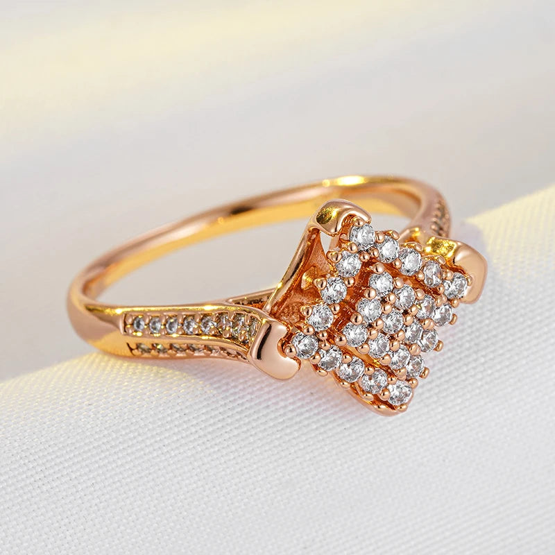 Wbmqda Sparkling Full Zircon Ring For Women 585 Rose Gold Color Luxury Fashion Bride Wedding Fine Jewelry Accessories