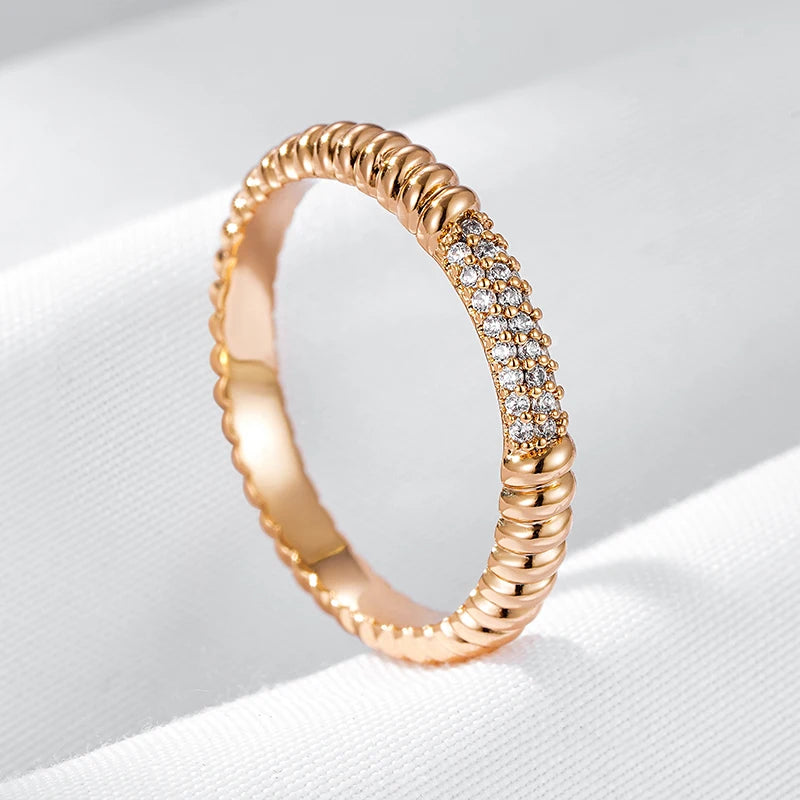 Wbmqda Simple Fashion Natural Zircon Ring For Women 585 Rose Gold Color Sparkling Daily Matching High Quality Jewelry Gifts