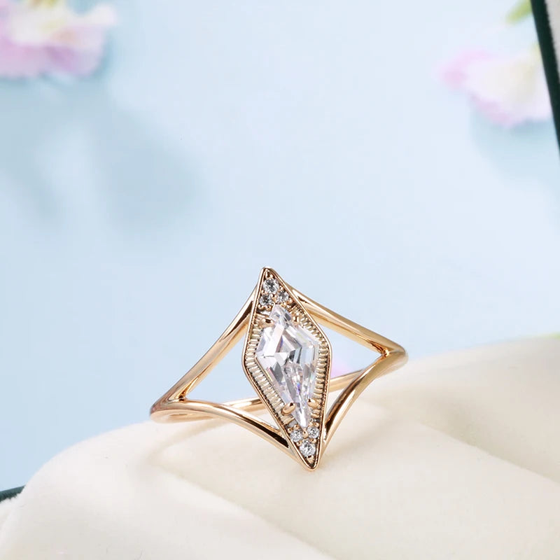 Wbmqda Rhombus Design Zircon Ring For Women 585 Rose Gold Color Simple Fashion Daily Matching Fine Jewelry Accessories