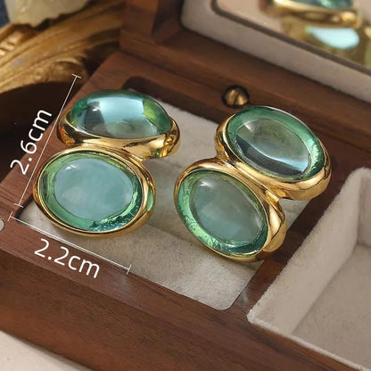 SUYU Transparent Lake Blue Glass Copper Plated Earrings Retro Light Luxury Simple And Generous Women's Earrings