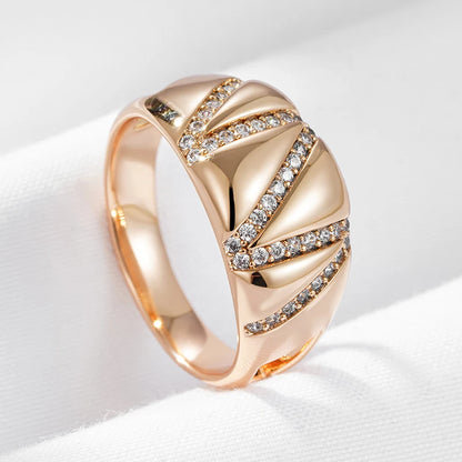 Wbmqda Trendy Simple 585 Rose Gold Color Geometric line Natural Zircon Rings For Women High Quality Daily Matching Fine Jewelry