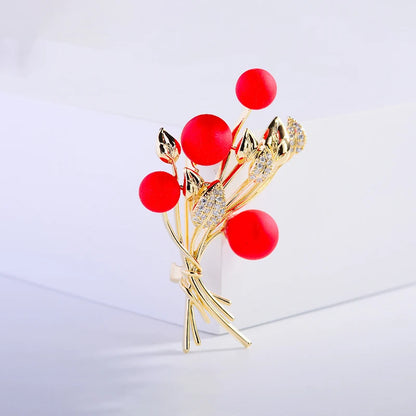 SUYU Red Series Fashionable Red Fruit Brooch Creative Elegant Flower Pin Clothing Temperament Simple Flower Accessories