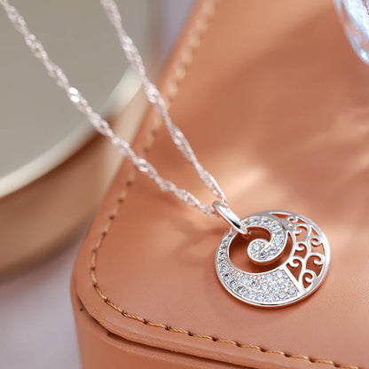 Wbmqda Luxury Circle Hollow Pendant Necklace For Women 585 Rose Gold Color With White Natural Zircon Fine Daily Party Jewelry