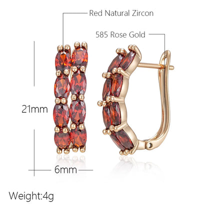 Wbmqda Double Layer Oval Red Zircon Drop Earrings For Women 585 Rose Gold Color Luxury Fashion Wedding Party Jewelry Gifts