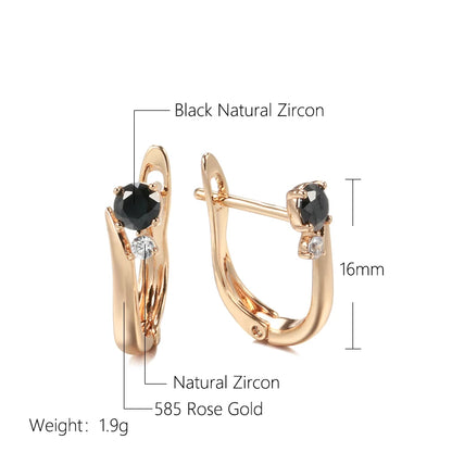 Wbmqda Simple Fashion Black Natural Zircon Drop Earrings For Women 585 Rose Gold Color Daily Matching French Fine Jewelry