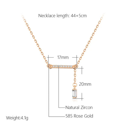 Kinel Luxury Square Natural Zircon Pendant Necklace for Women Trendy 585 Rose Gold Color High Quality Daily Fine Jewelry