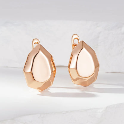 Wbmqda Irregular Geometric Glossy Hoop Earrings For Women 585 Rose Gold Color Delicate Elegant Daily Matching Fine Jewelry Gift