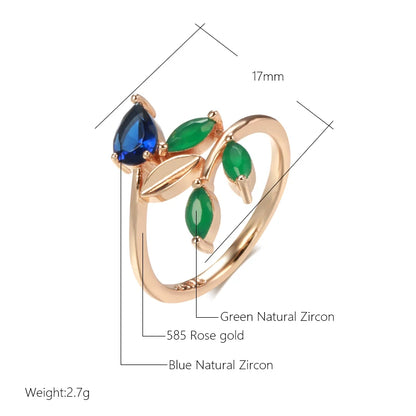 Kinel Hot Vintage Leaf Rings for Women Simple 585 Rose Gold With Natural Zircon Korean Ring High Quality Daily Fine Jewelry