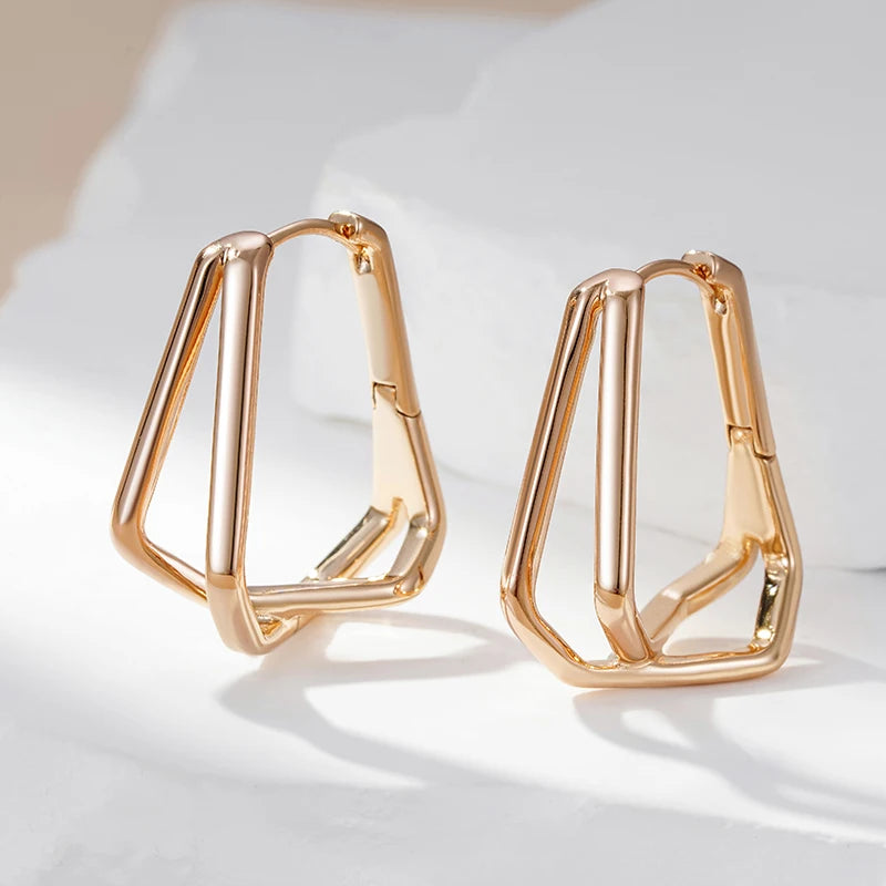 Wbmqda Geometric Crossed Metal Glossy Drop Earrings For Women 585 Rose Gold Color High Quality Daily Party Fine Jewelry