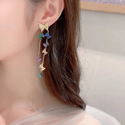 SUYU Temperament Cubic Zirconia Inlaid Decorative Facial Earrings Long Tassel Flying Butterfly Earrings