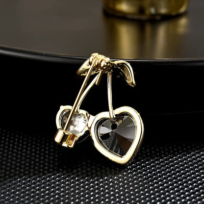 SUYU New Spring/Summer Cute Countryside Style Small And Fresh Heart Shaped Cherry Brooch Light Luxury Pin