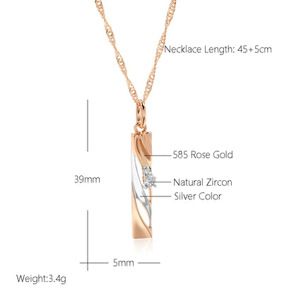 Kinel Fashion Geometric Hollow Zircon Pendant Necklace 585 Rose Gold and Silver Dichroic Plating Wedding Daily Fine Jewelry Gift