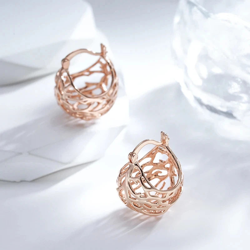 Wbmqda Trendy Metal Hollow Ball Drop Earrings For Women 585 Rose Gold Color Daily Party Fashion Jewelry Accessories