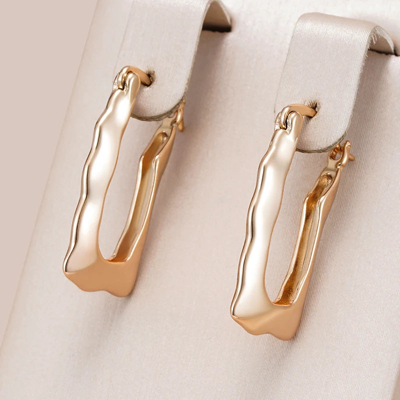 Wbmqda Elegant Simple Metal Glossy Drop Earrings For Women 585 Rose Gold Color French Design Works Daily Match Fashion Jewelry