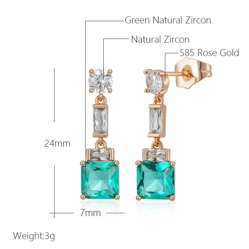 Wbmqda Unique Green Square Zircon Stud Earring For Women 585 Rose Gold Color Luxury Fashion Wedding Party Jewelry