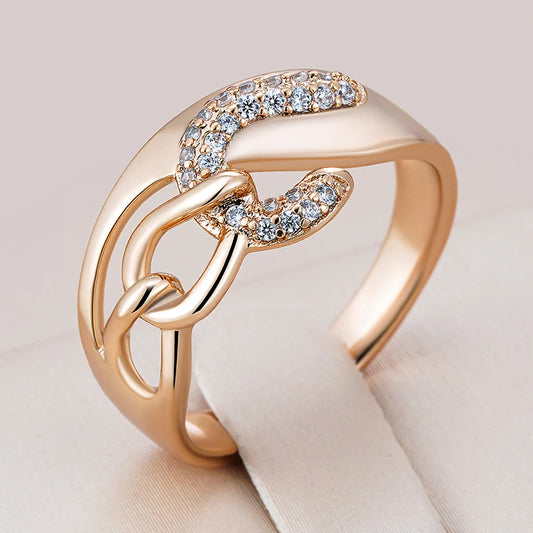 Kinel New 585 Rose Gold Color Big Rings for Women Unique Shiny Natural Zircon Accessories Modern Wedding Party Daily Jewelry