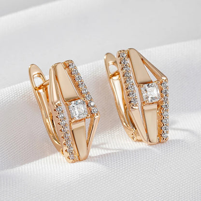 Wbmqda Luxury Fashion Square Cut White Zircon Drop Earrings For Women 585 Rose Gold Color Sparkling Wedding Party Fine Jewelry