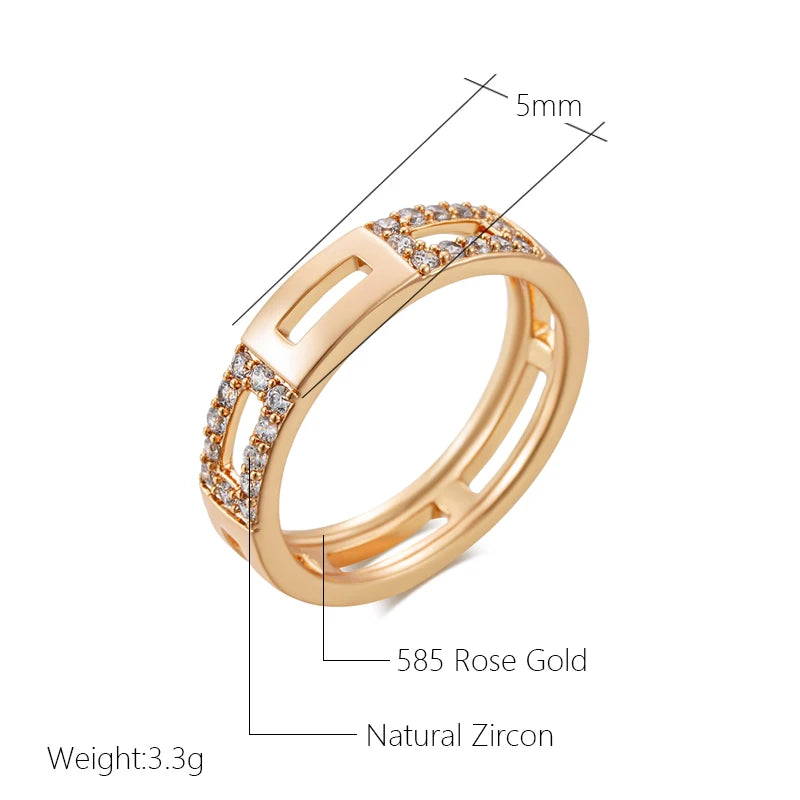 Wbmqda Simple Hollow Cross Zircon Ring For Women 585 Rose Gold Color Modern Trendy Style High Quality Daily Matching Jewelry