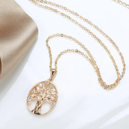 Wbmqda Fashion Oval Hollow Life Tree Pendant And Necklace For Women 585 Rose Gold Color Fine Zircon Neck Chain Jewelry Gifts