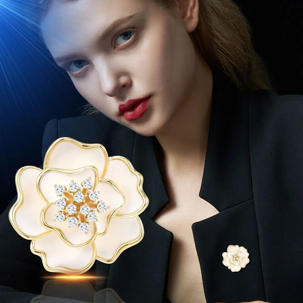 SUYU White Elegant Camellia Flower Brooch For Women Light Luxury  Fashion Versatile Design Temperament Flower Brooch