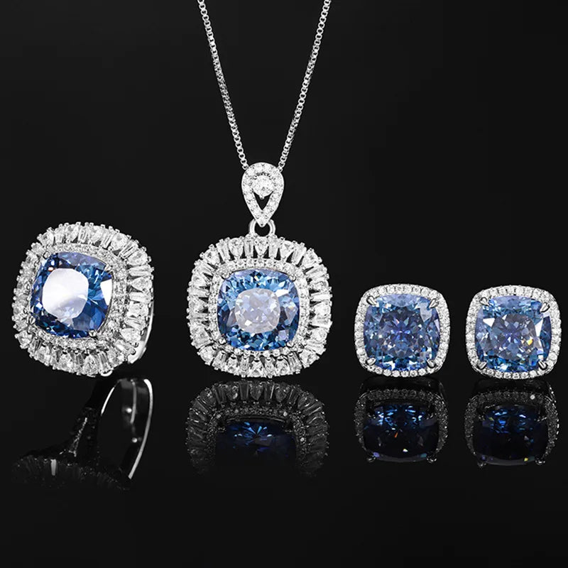 SUYU 2024 Light Luxury New Fashion Square Cut Zircon Micro Inlaid Necklace Set Pendant Ring Vintage Daily Accessories