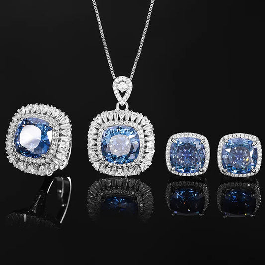 SUYU 2024 Light Luxury New Fashion Square Cut Zircon Micro Inlaid Necklace Set Pendant Ring Vintage Daily Accessories