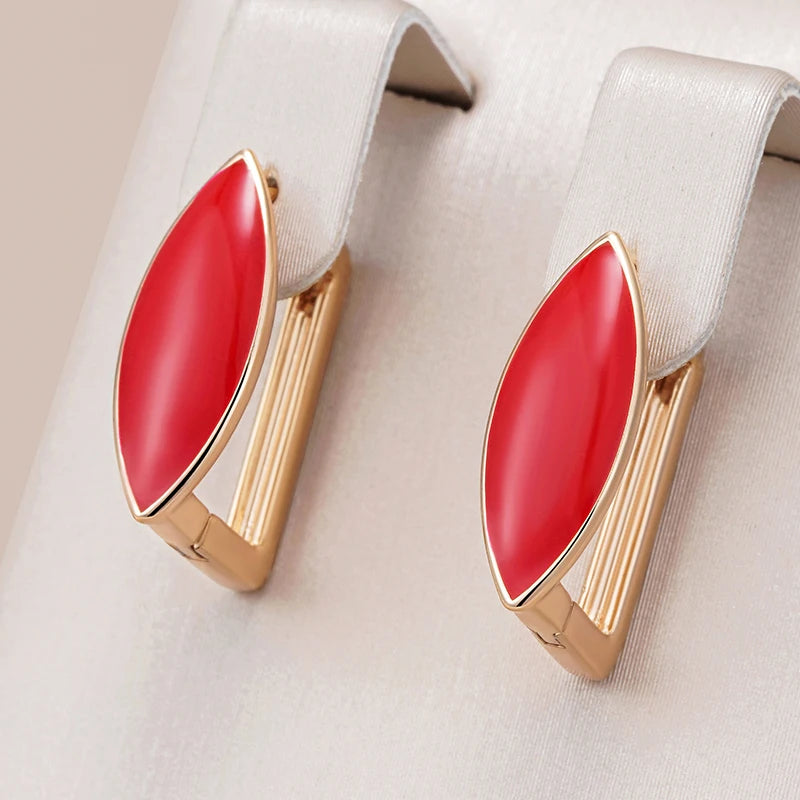 Wbmqda Elegant Red Enamel Drop Earrings For Women 585 Rose Gold Color Ethnic Bride Wedding Party Retro Jewelry Accessories