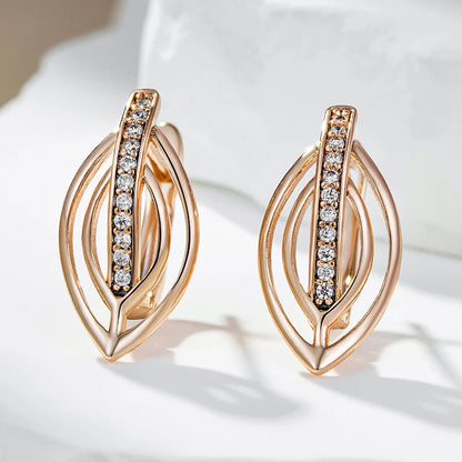 Wbmqda 585 Rose Gold Color Geometric Hollow Zircon English Earrings For Women High Quality Daily Fine Jewelry