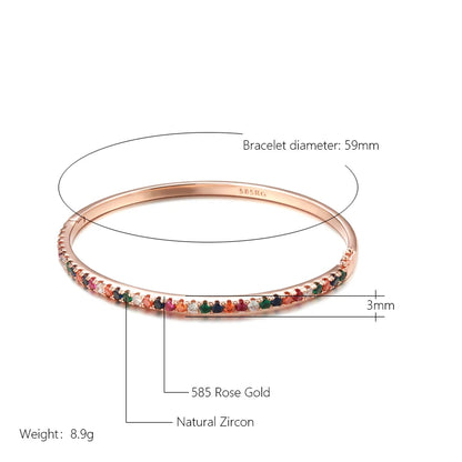 Kinel New Trendy Charm 585 Rose Gold Bangles Colourful Natural Zircon Cuff Bangle Wedding Jewelry High Quality Gift For Girl