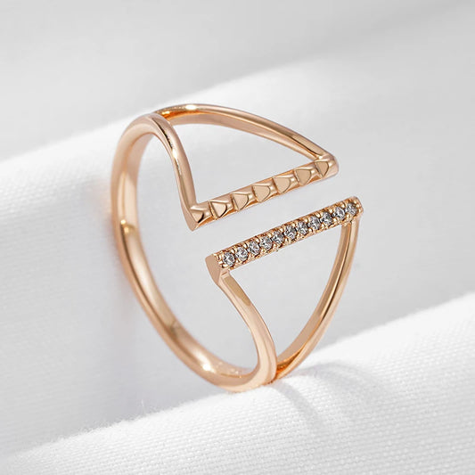 Wbmqda Simple Geometric Open Rings For Women 585 Rose Gold Color Natural Zircon Setting Daily High Quality Jewelry 2023 Trending