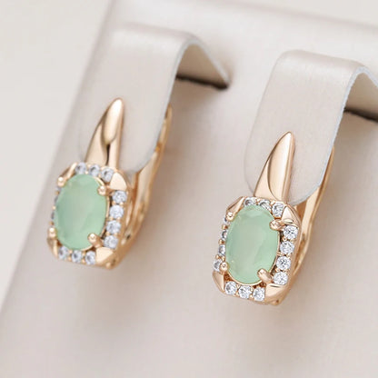 Wbmqda New Oval Green Natural Zircon Drop Earrings For Women 585 Rose Gold Color Luxury Retro Ethnic Wedding Party Fine Jewelry