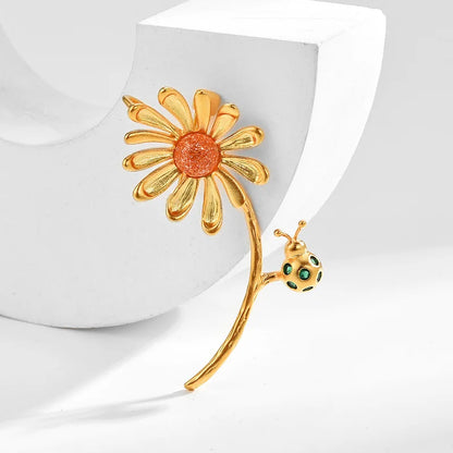 SUYU Autumn New Festival Sunflower Blossoming Ladybug Women's Light Luxury Brooch Forest Series Pin Accessories