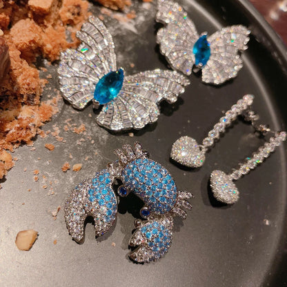 Can Ruo Xing River Blue Simulated Crystal Butterfly Brooch Gradient Cubic Zirconia Crab Ring Jewelry