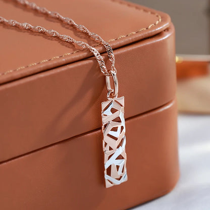 Kinel New Fashion Square Wide Pendant Necklace for Women 585 Rose Gold Silver Color Mix Boho Long Necklace Ethnic Retro Jewelry