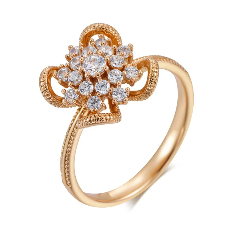 Wbmqda Crystal Flower Rings For Women 585 Rose Gold Color With Natural Zircon Luxury Jewelry Accessories