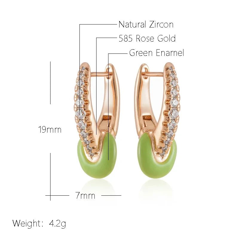 Wbmqda Unique Green Enamel Drop Earrings For Women 585 Rose Gold Color With White Natural Zircon Holiday Party Fashion Jewelry