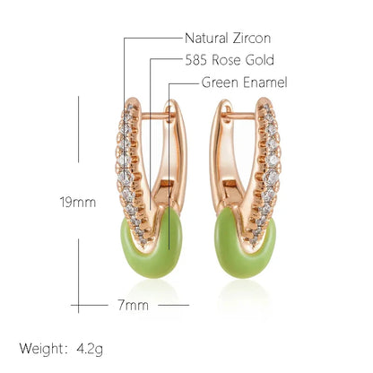 Wbmqda Unique Green Enamel Drop Earrings For Women 585 Rose Gold Color With White Natural Zircon Holiday Party Fashion Jewelry