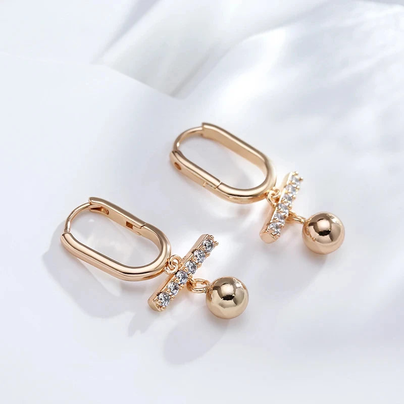 Wbmqda Unique Metal Ball Drop Earrings For Women 585 Rose Gold Color With White Natural Zircon Fashion Daily Party   Jewelry